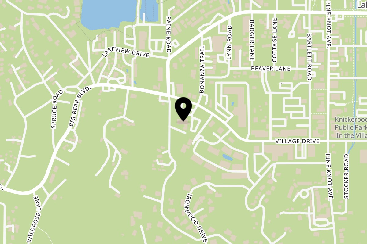 Map showing the location of The Cookshak on 40611 Village Drive in Big Bear Lake